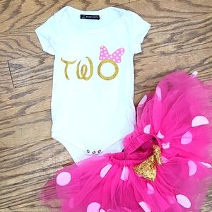 Toodler Pink White TuTuBirthday Shirt and Tutu Set Size 2YR Birthday Party